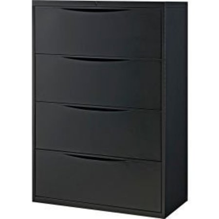 GLOBAL EQUIPMENT Interion® 36" 4-Drawer Premium Lateral File Cabinet, Black LF-36-4D-BLACK